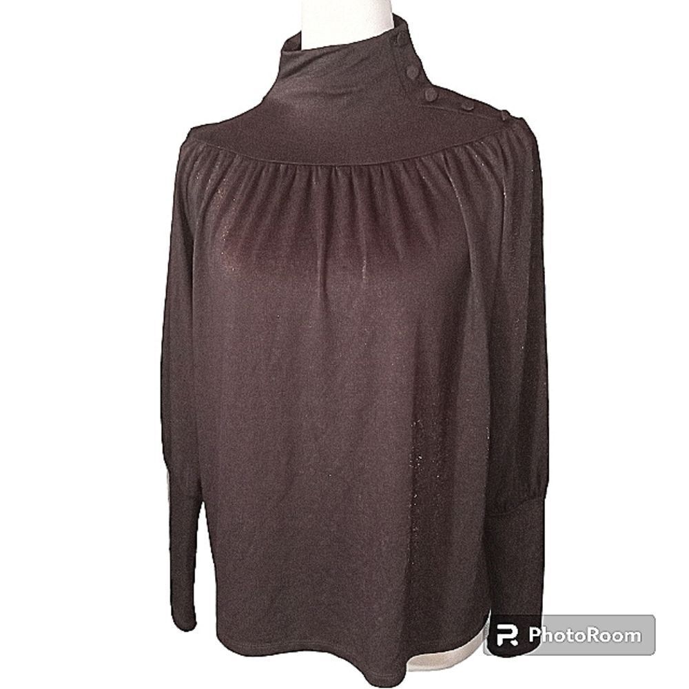 Ann Taylor Espresso Brown Chocolate Shimmer Turtleneck Peasant Blouse Size M